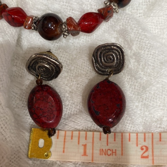 Howlite Ibis Jasper stones Vintage bracelet with Howlite and silver earrings - Picture 6 of 9